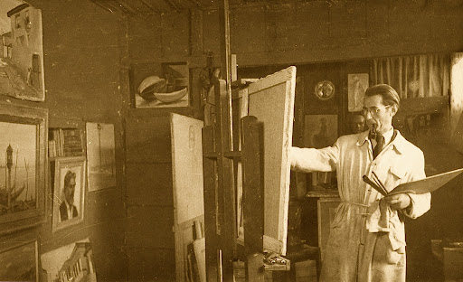 Piktori ne studion e shtepise se tij - foto gazetadita.al