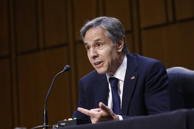 Americký ministr zahraničí Antony Blinke vypovídá před senátní Komisí zahraničních vztahů během revize požadavků svého ministerstva na rozpočet ve finančním roce 2022 ve Washingtonu D.C. – hlavním městě Spojených států – dne 8. června 2021. (Photo/Xinhua)