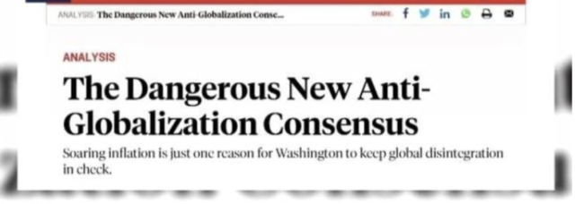 Fotografie článku nazvaného „Vlna proti globalizaci a její nebezpečí“ z časopisu Foreign Policy